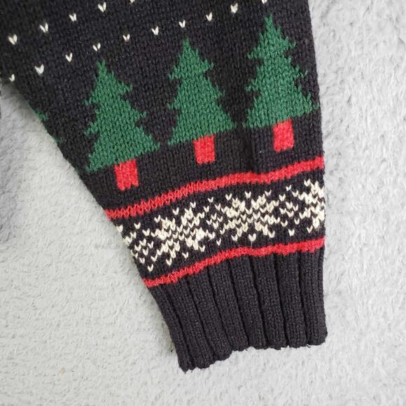 Northern Isles Vtg Cardigan Sweater Women Large Black Christmas Grandma Tree - Picture 6 of 11